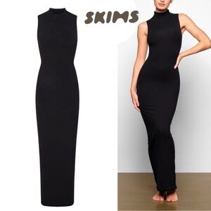 NWOT SKIMS Fits Everybody Mock Neck Sleeveless Dress | Onyx, M